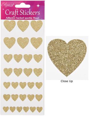 Craft Stickers Glitter Hearts Assorted - Gold