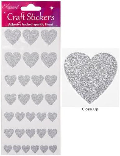 Craft Stickers Glitter Hearts Assorted - Silver