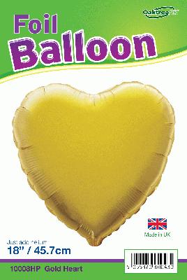 18" Gold heart Foil Helium Balloon