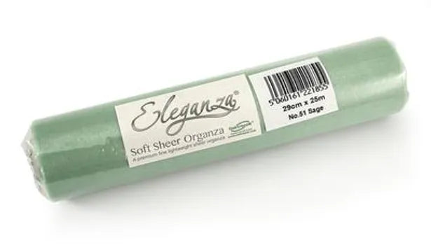 29cmx25m Organza Fabric Sheer Roll Sage