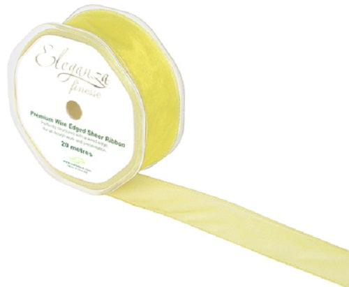 32mm Pale Yellow Wired Edge Chiffon Ribbon Roll x 20m