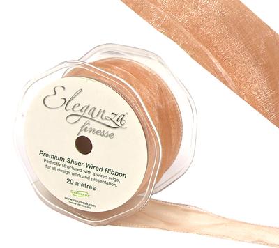 Sheer Organza Wired Edge Ribbon - 50mm x 20m - Rose Gold