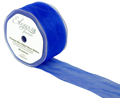 50mm x 20m Chiffon Organza Wired Edge Ribbon - Royal blue