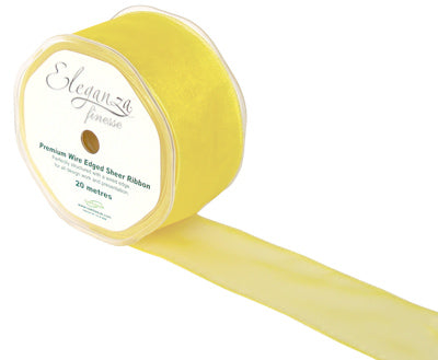 Sheer Organza Wired Edge Ribbon- 50mm x 20m- Pale Yellow
