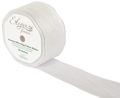 50mm x 20m Chiffon Organza Wired Edge Ribbon - White