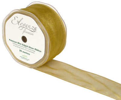 50mm x 20m Chiffon Organza Wired Edge Ribbon - Gold
