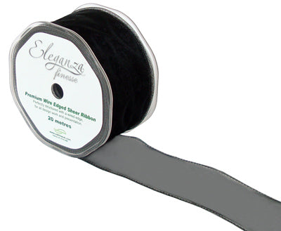 50mm x 20m Chiffon Organza Wired Edge Ribbon - Black