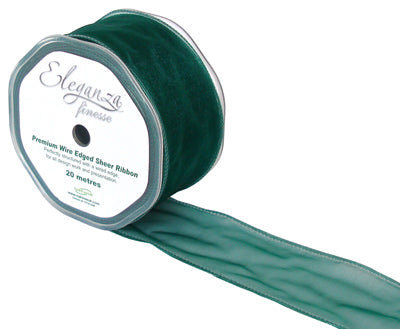 Sheer Organza Wired Edge Ribbon- 50mm x 20m- Green