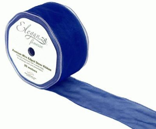 Sheer Organza Wired Edge Ribbon- 50mm x 20m- Navy Blue