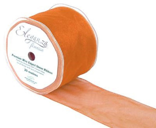 70mm x 20m Wired Chiffon Organza Ribbon - Orange
