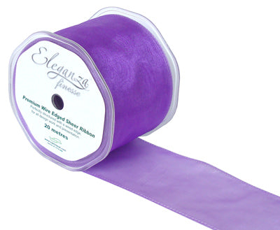 70mm x 20m Wired Chiffon Organza Ribbon - Purple