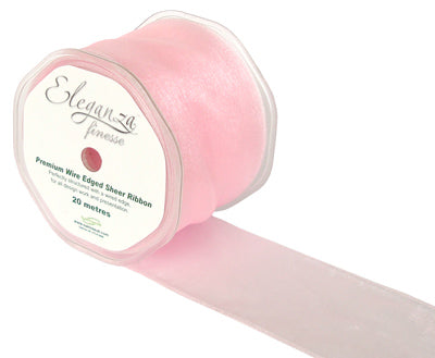 70mm x 20m Wired Chiffon Organza Ribbon - Light Pink