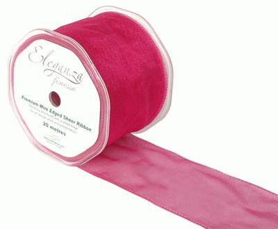 70mm x 20m Wired Chiffon Organza Ribbon - Deep Cerise