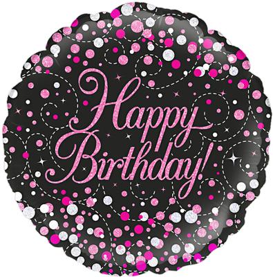 18" Foil Balloon - Happy Birthday - Pink & Black