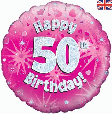 Pink 18" Foil Balloon - Happy 50th Birthday