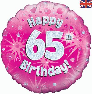 Pink 18" Foil Balloon - Happy 65th Birthday