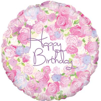 18" Vintage Floral Happy Birthday Balloon