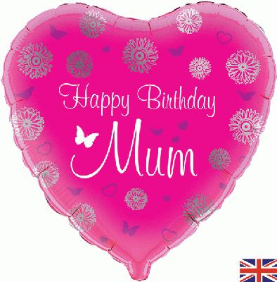 Foil Balloon 18" Heart Happy Birthday Mum