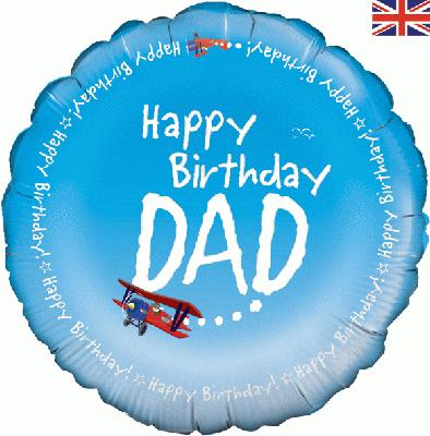 18" Round Foil Balloon - Happy Birthday Dad
