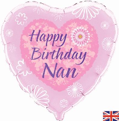 18" Heart Foil Balloon - Happy Birthday Nan