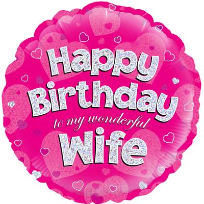18" Round Foil Balloon - Happy Birthday to my Wonderful Wife