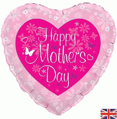 Happy Mother's Day  Foil Balloon x 18" -  Heart & Butterflies