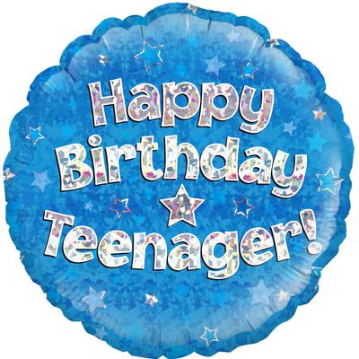 18" Round Foil Balloon - Happy Birthday Teenager Blue