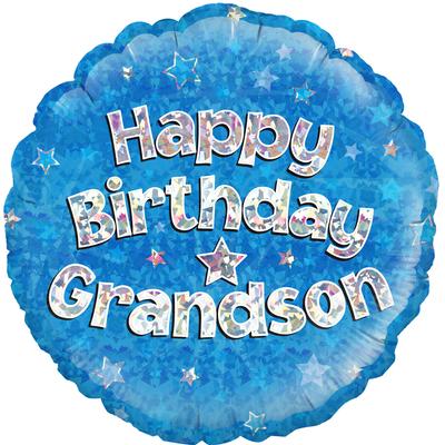 18" Round Foil Balloon - Happy Birthday Grandson