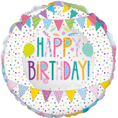 18" Foil Balloon Happy Birthday with Bunting Print