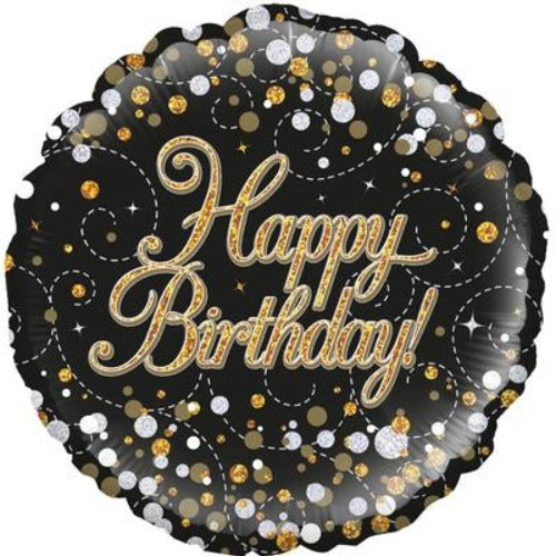 18inch Sparkling Fizz Birthday Black and Gold Holographic