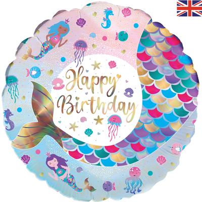 18" Foil Balloon - Happy Birthday  Iridescent Shimmering Mermaid 