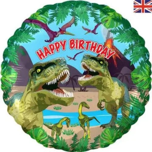 18inch Happy Birthday Metallic Balloon - Jurassic Dinosaur 