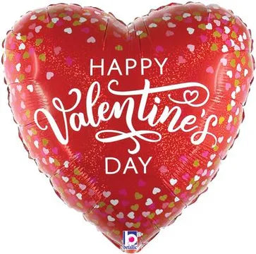 18inch  Valentine Confetti Hearts Holographic Foil Balloon