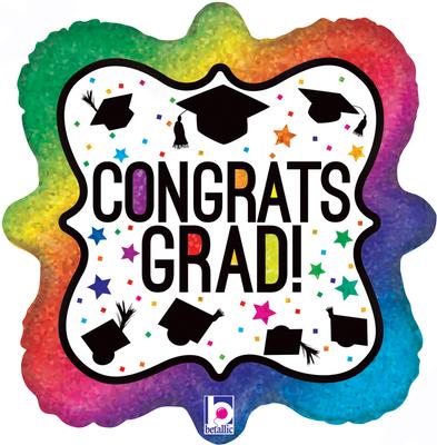 Congrats Grad 18" Foil Graduation Balloon - Colourful with lots of Hats