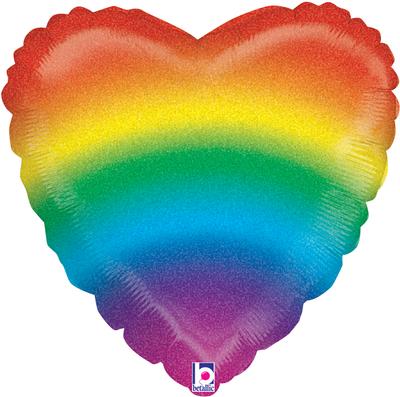 18inch Glitter Rainbow Heart Holographic Balloon