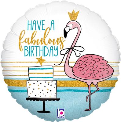 18" Foil Balloon - Fabulous Flamingo Birthday Holographic