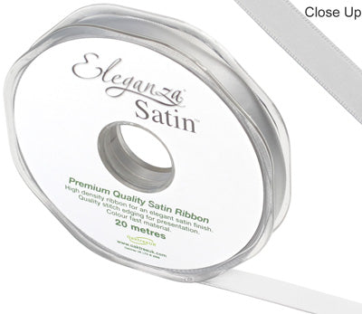 10mm x 20m Double Faced Silver Satin Ribbon
