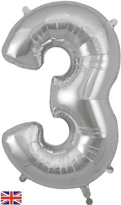 Silver 34" Foil Balloon Number - 3