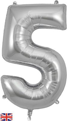 Silver 34" Foil Balloon Number - 5