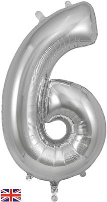 Silver 34" Foil Balloon Number - 6
