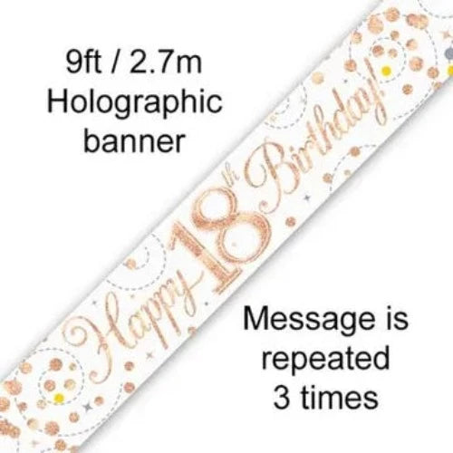 Happy Birthday Banner Sparkling White & Rose Gold -18th