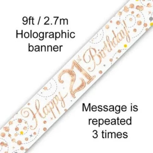 Happy Birthday Banner Sparkling White & Rose Gold - 21st