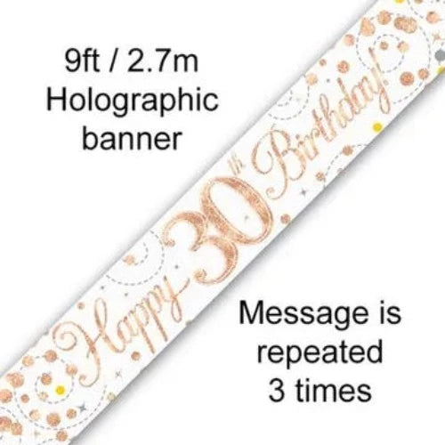 Happy Birthday Banner Sparkling White & Rose Gold - 30th