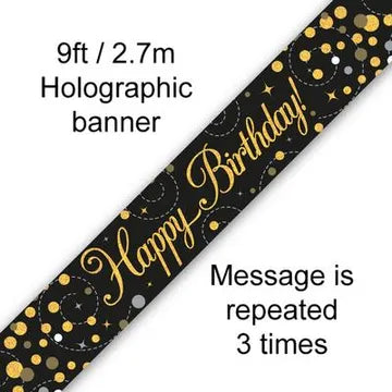 Happy Birthday Banner Sparkling Black & Gold