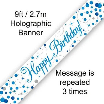 Happy Birthday Banner Sparkling Blue