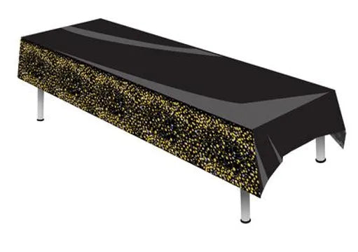 Sparkling Fizz Black & Gold Colourfast PVC Table Cover 137cm x 2.6m