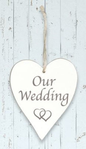 Wooden Hanging Heart 9 x 11cm - Our Wedding