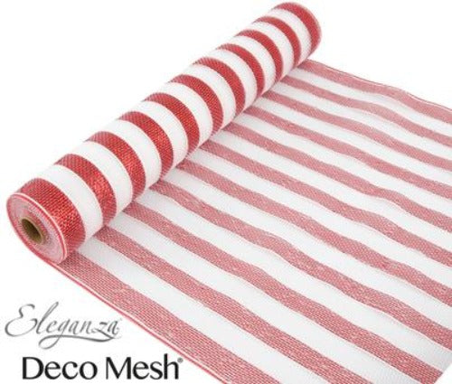 Deco Mesh Metallic Red & White Stripe 53cm x 9.1m
