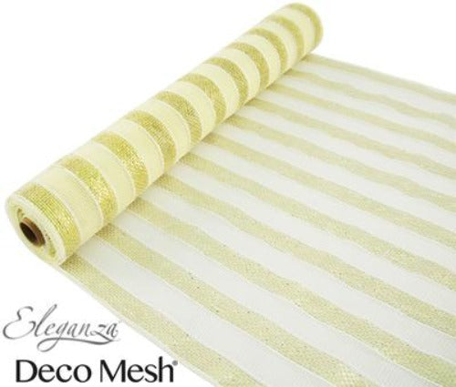 Deco Mesh Metallic Gold & Ivory Stripe 53cm x 9.1m