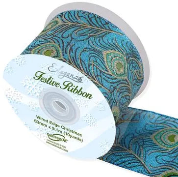 Wired Edge Satin Peacock Ribbon 63mm x 9.1m